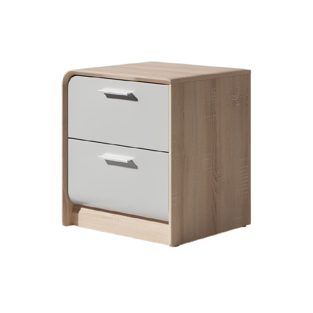 Modern Wooden Nightstand with Dual Drawers and Glossy Fronts