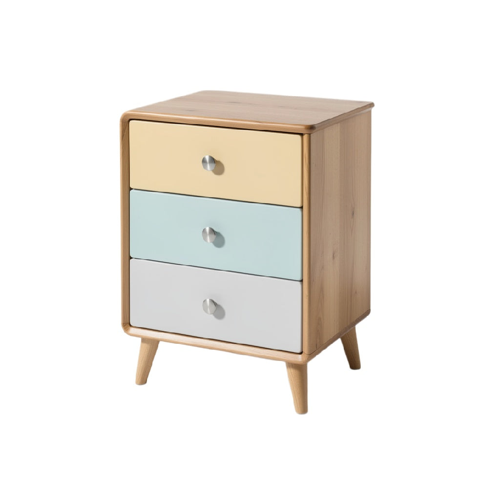 Modern Wooden Nightstand with Three Colorful Drawers